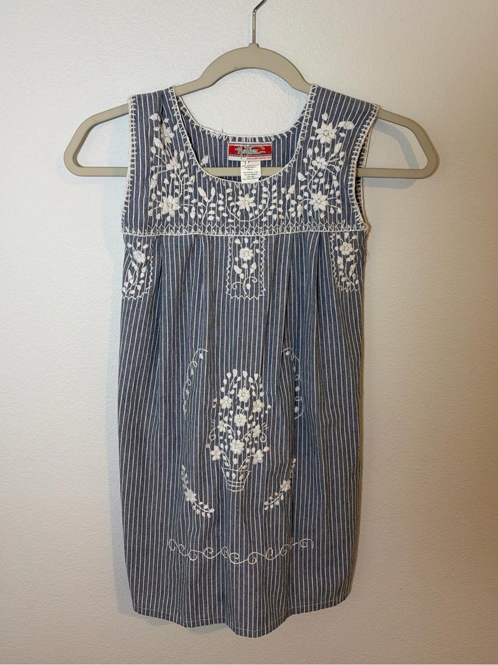 NATIVA Girls 6-8 Dress Mexican Blue White Stripe Embroidered Fiesta Peasant Boho